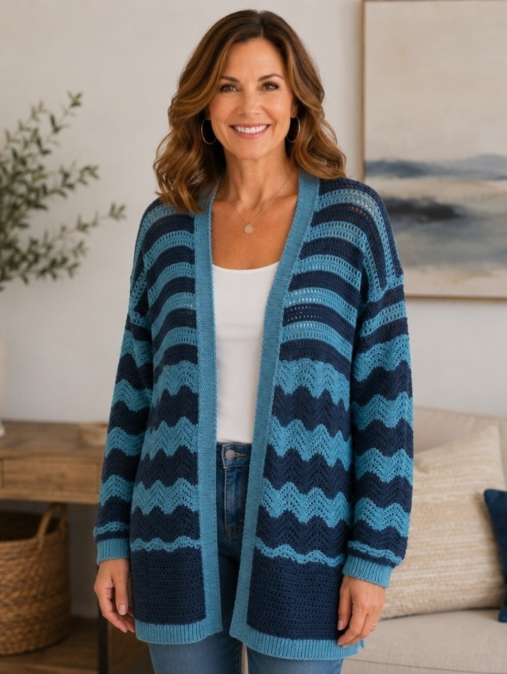 Umgee Colorblock Crochet Open Cardigan